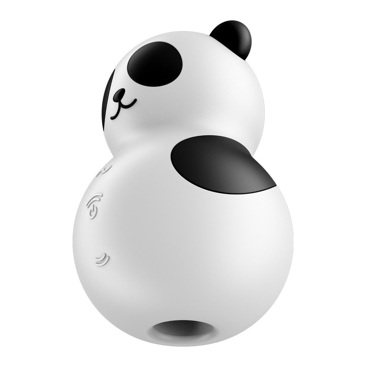 Panda-shaped white and black device on a white background