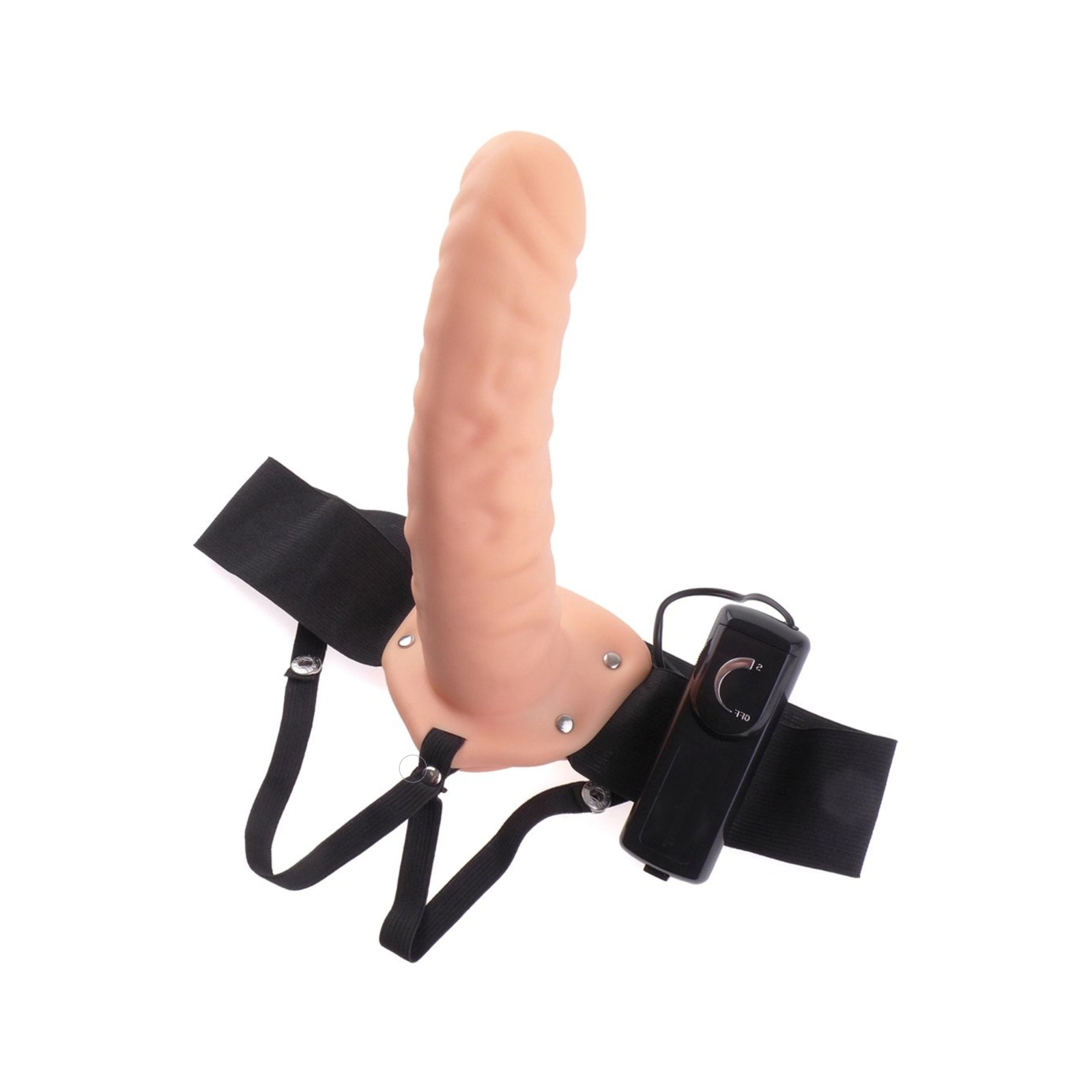 Sexual product with a harness and control unit on a white background