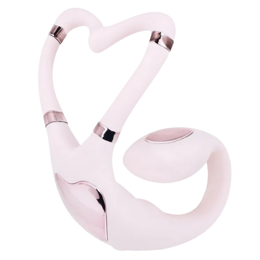 Pink wireless couples vibrator on a white background