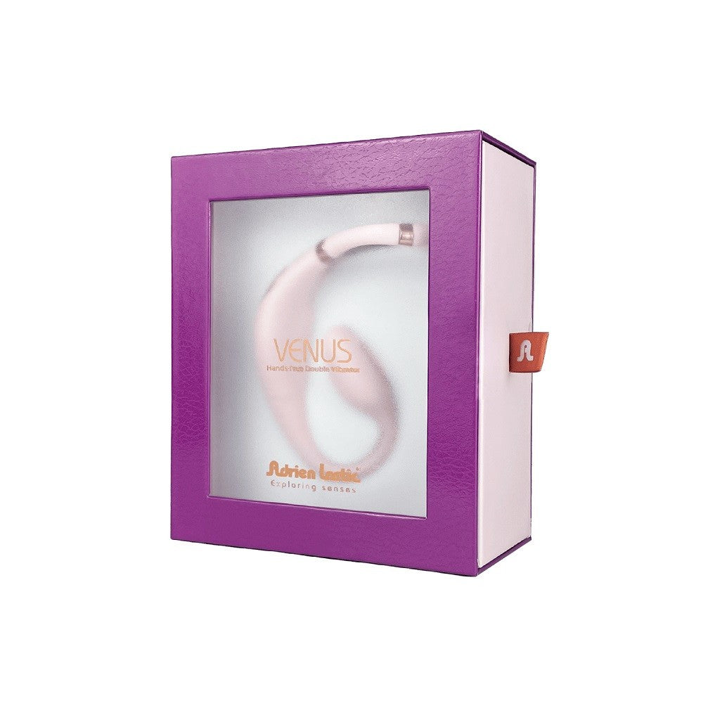 Pink handheld device in a purple box with 'Venus' branding on a white background