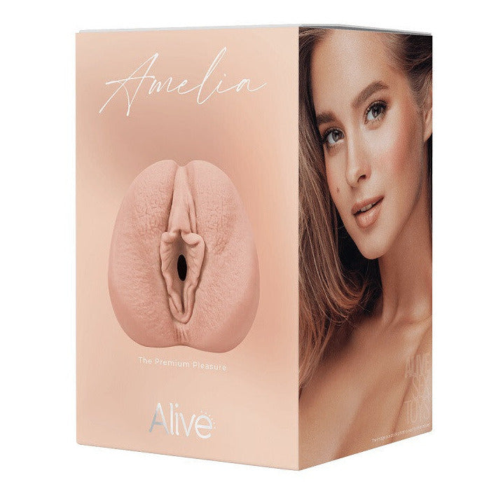 Product packaging with a woman's face and product image on a white background