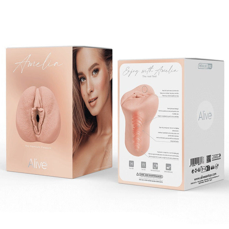 Product packaging with a woman's face and product illustration on a white background
