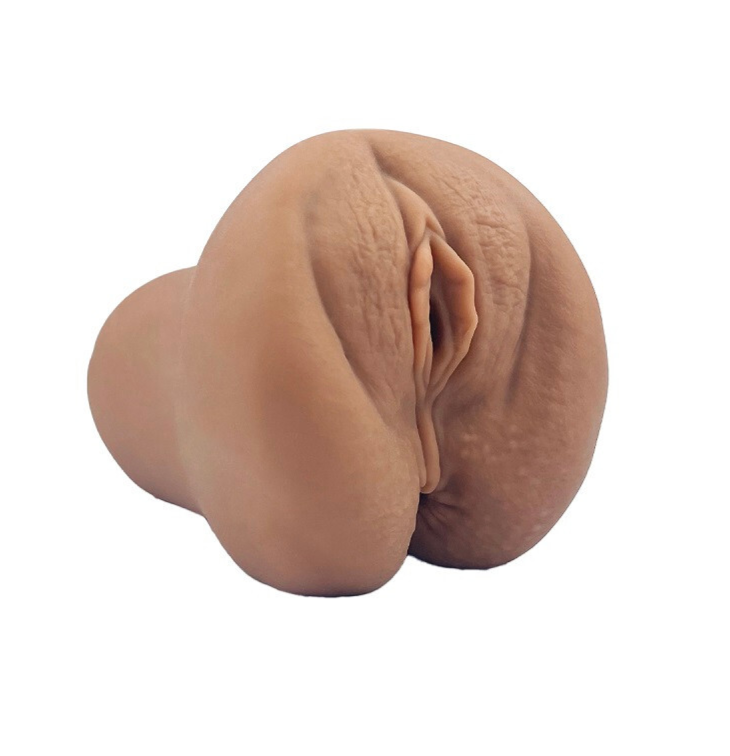 Tan-colored masturbator stroker on a white background