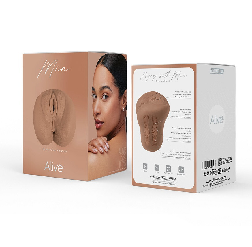 Product packaging with a woman's face and product image on a white background