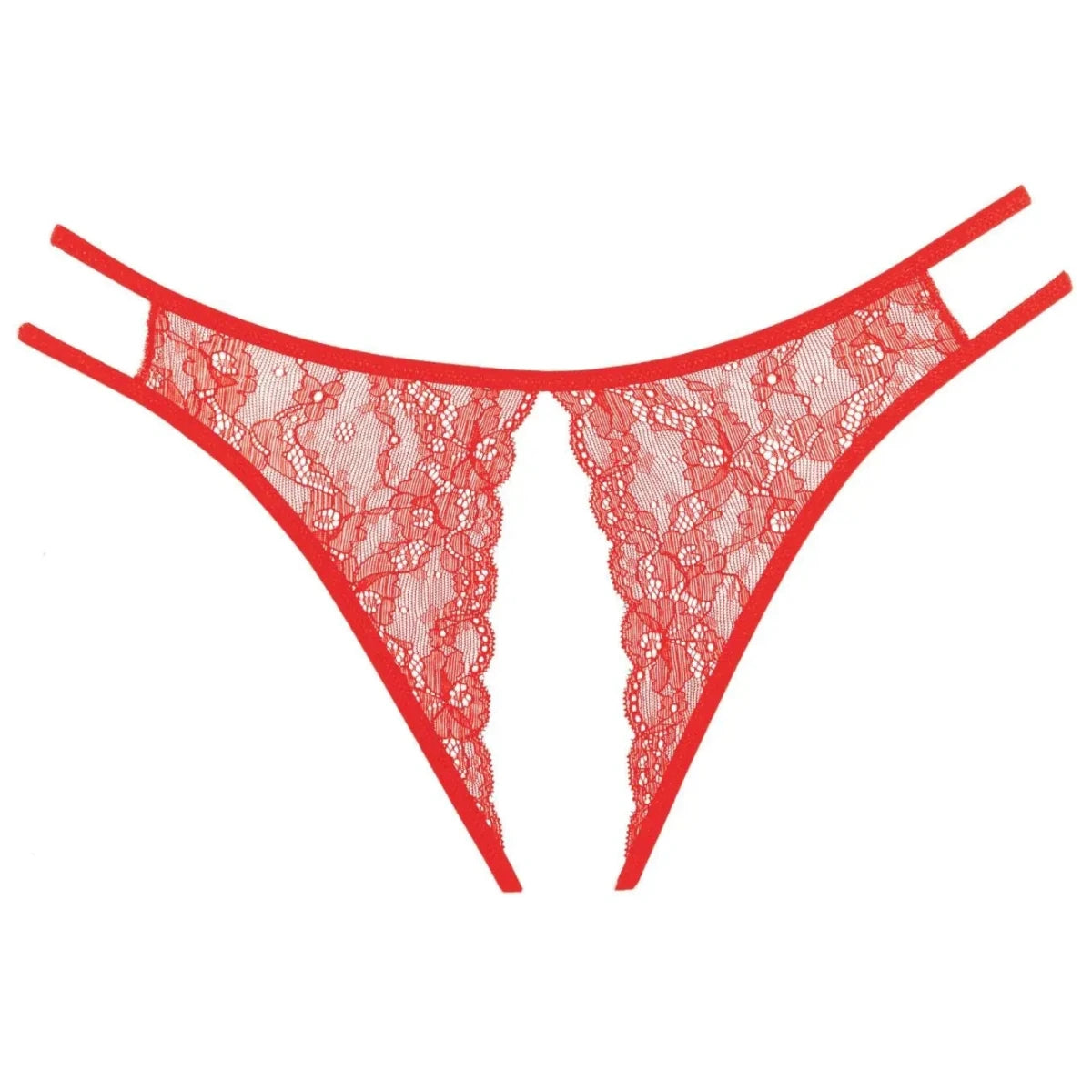 Red lace thong on a white background