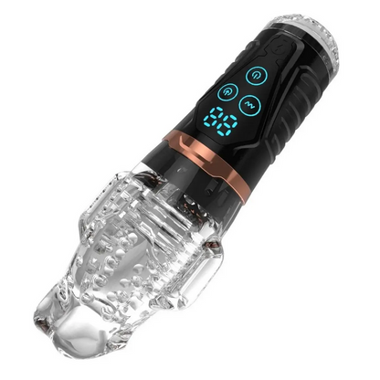 Electronic massage device with digital display on a white background