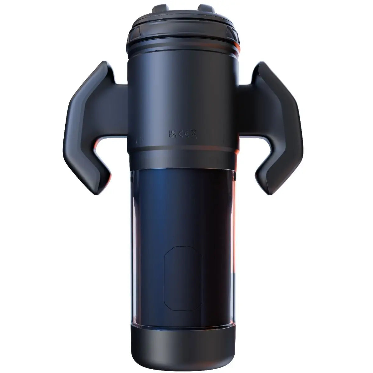 Black auto stroker masturbator with handles on a white background
