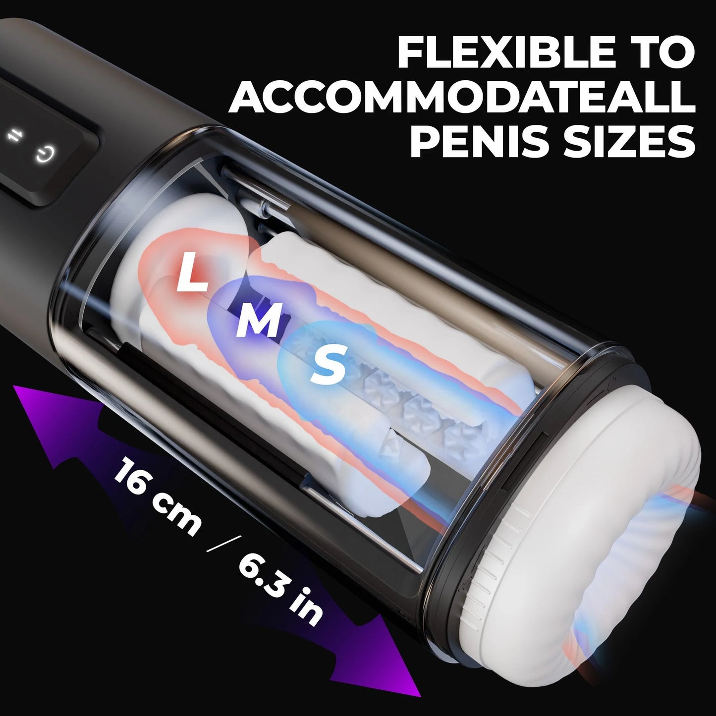 Product with labeled sizes and flexible design on a black background