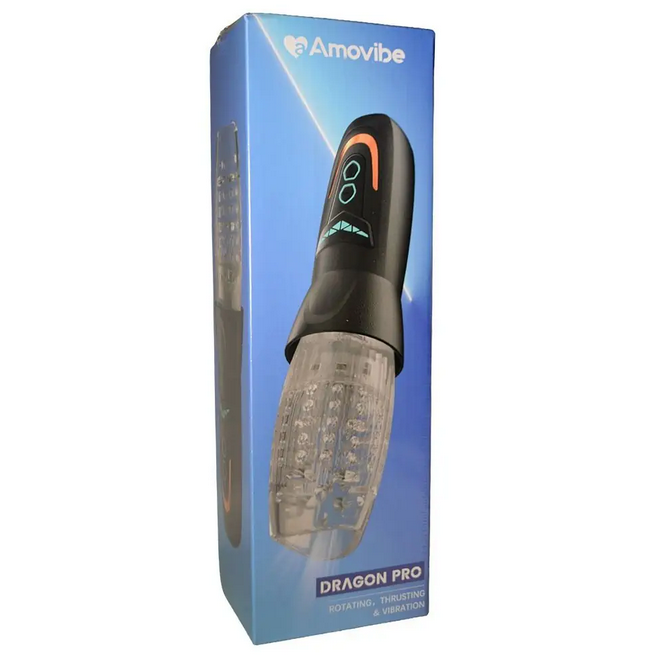 Amovibe Dragon Pro Rotating Vibrating & Thrusting Male Masturbator Auto Stroker on a white background