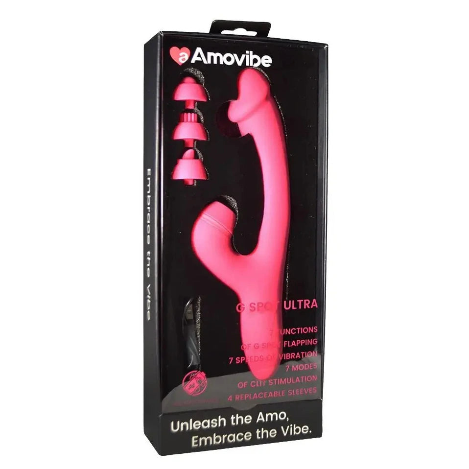 Pink sexual product in packaging with 'Amovibe' branding on a white background