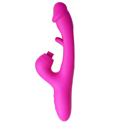 Pink silicone rabbit vibrator on a white background