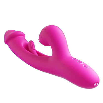 Pink silicone massager on a white background