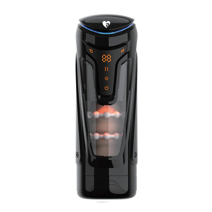 Black electronic auto stroker masturbator with digital display on a white background