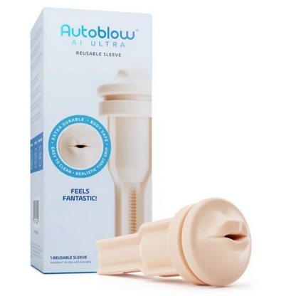 Autoblow AI Ultra reusable sleeve packaging with product on a white background