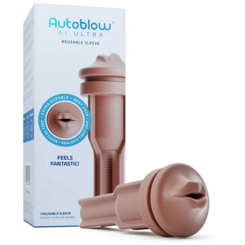 Autoblow AI Ultra reusable sleeve packaging with product on a white background