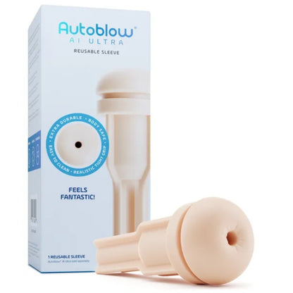 Autoblow AI Ultra reusable sleeve packaging with product on a white background