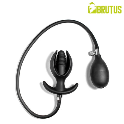 Black inflatable air pump device with a curved neck, bulb pump, and textured nozzle, shown on a white background with the BRUTUS logo in the top right corner.
