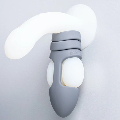 Balldo The Worlds First Ball Dildo Steel Grey Silicone Testicle Sleeve Ring Extender on a grey background