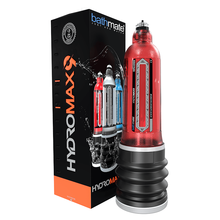 Red and black HYDROMAX product with packaging on a white background