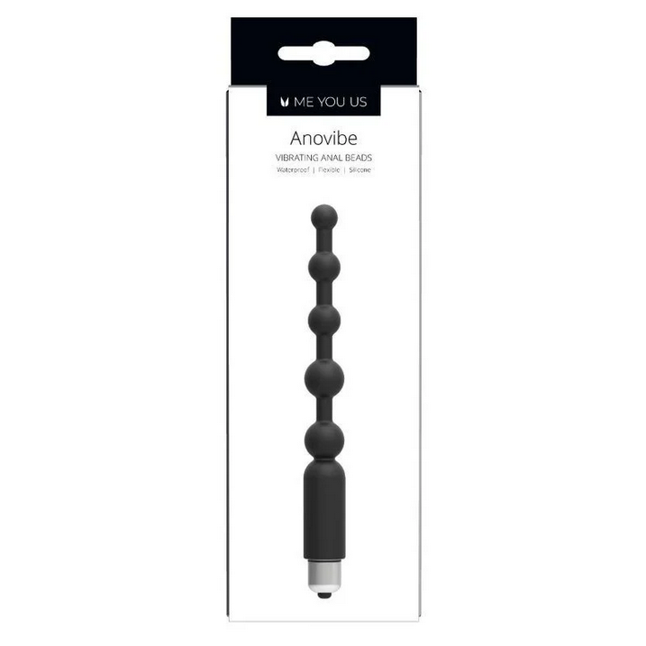 Black beaded product packaging with 'Anovibe' branding on a white background