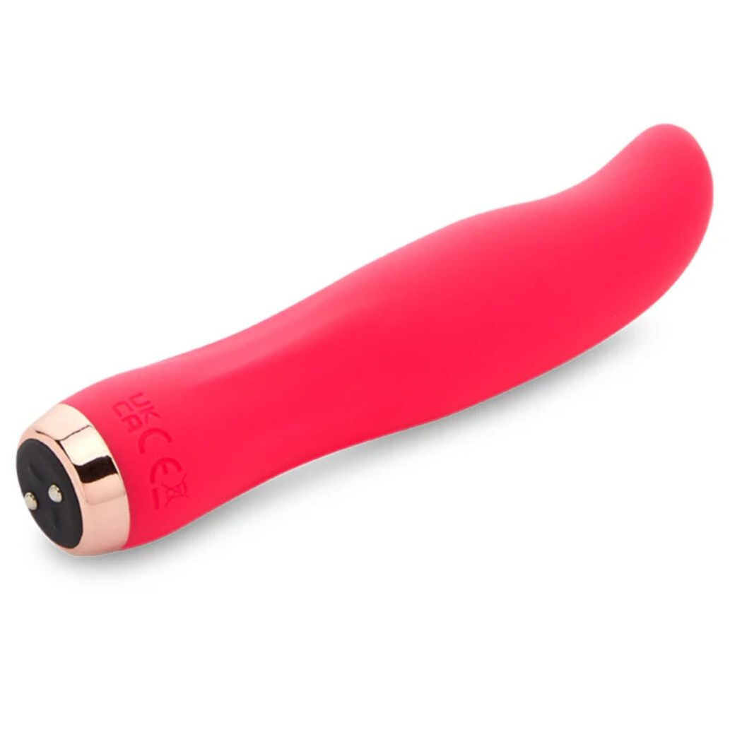 Red electronic device with gold accents on a white background