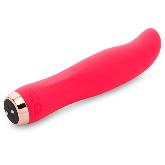 Red electronic device with gold accents on a white background
