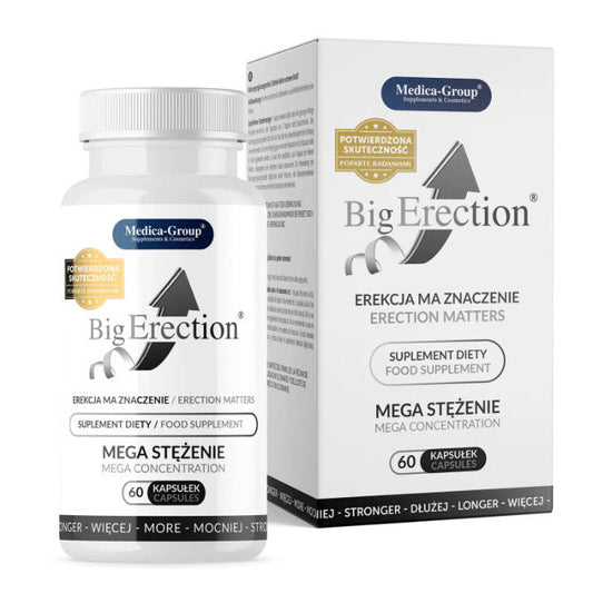 Big Erection supplement bottle and packaging on a white background