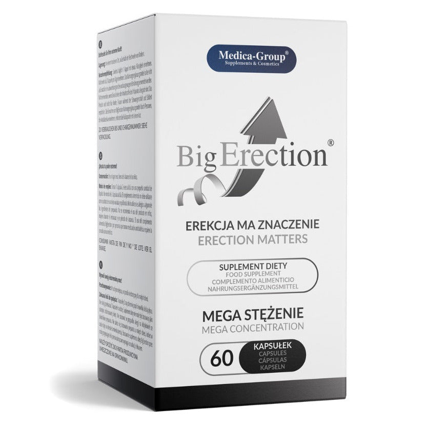 Box of Big Erection supplement with Medica Group branding on a white background