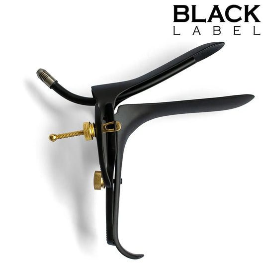 Black Label Cusco Medical Speculum With Lube Tube Black & Gold on a white background