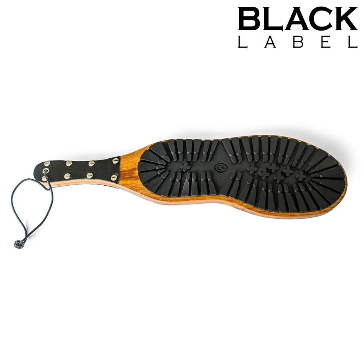 Black and wooden paddle with 'Black Label' branding on a white background