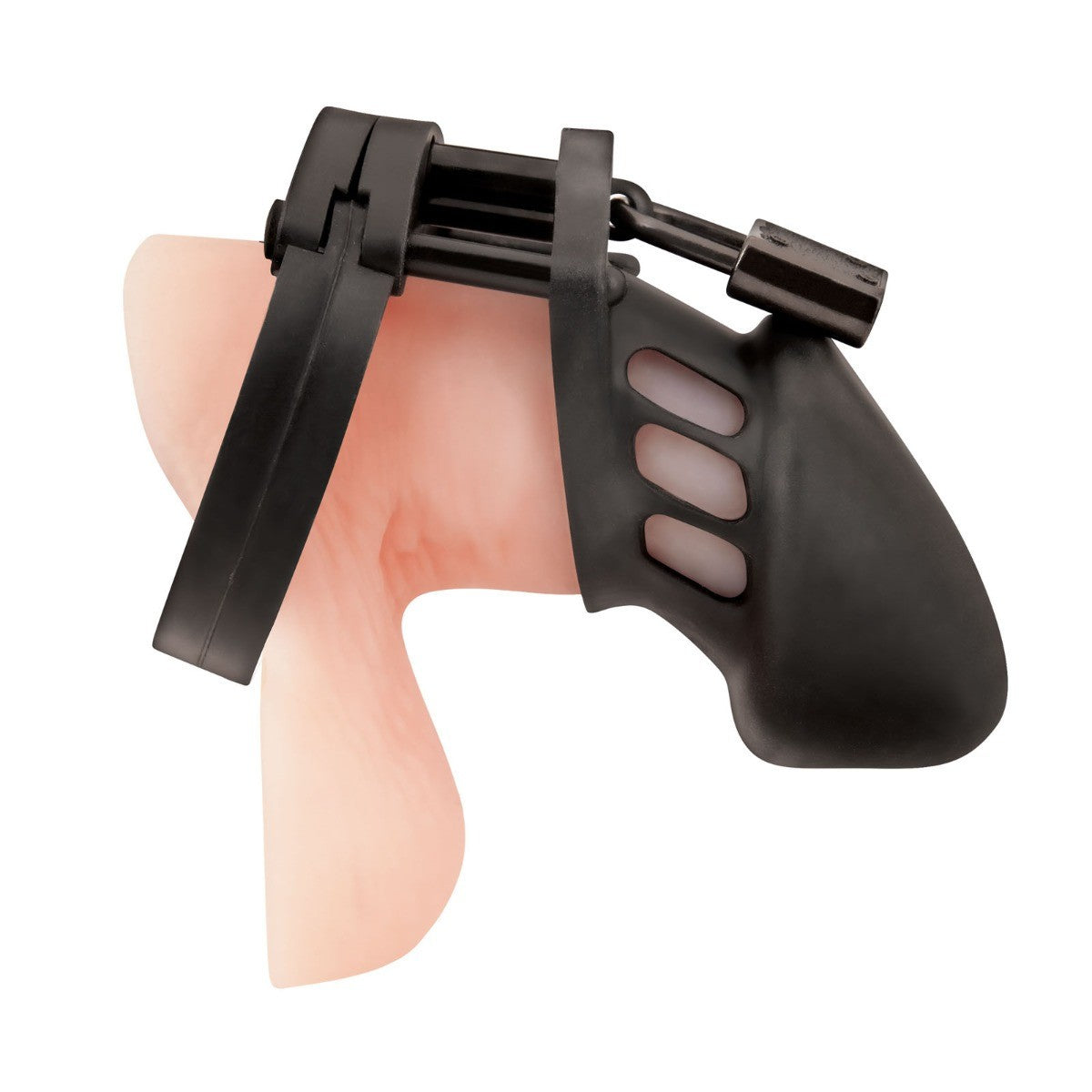 Blue Line Black Silicone Cock Penis Chastity Cage Lock Key BDSM Fetish Bondage