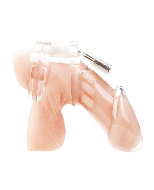 Blue Line Clear Acrylic Cock Penis Chastity Cage Lock Key BDSM Fetish Bondage