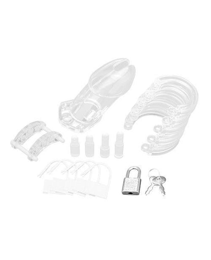 Blue Line Clear Acrylic Cock Penis Chastity Cage Lock Key BDSM Fetish Bondage