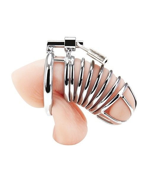 Blue Line Deluxe Cock Penis Chastity Cage Padlock Key BDSM Fetish Metal Bondage
