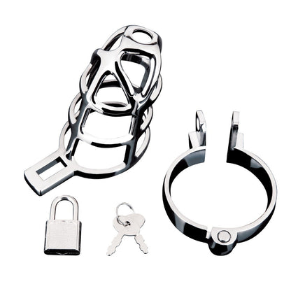 Blue Line Enslave Metal Cock Penis Chastity Cage Padlock Key BDSM Fetish Bondage