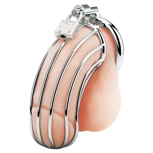 Blue Line Prisoner Cock Penis Chastity Cage Lock Key BDSM Fetish Metal Bondage
