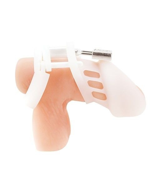 Blue Line White Silicone Cock Penis Chastity Cage Lock Key BDSM Fetish Bondage
