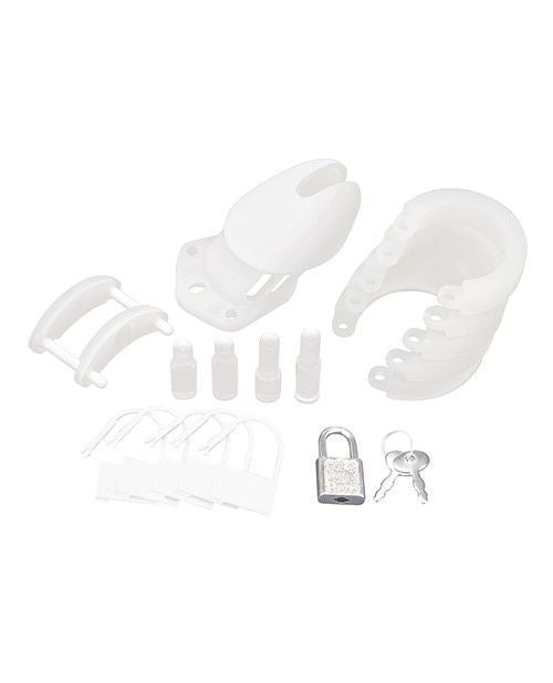 Blue Line White Silicone Cock Penis Chastity Cage Lock Key BDSM Fetish Bondage