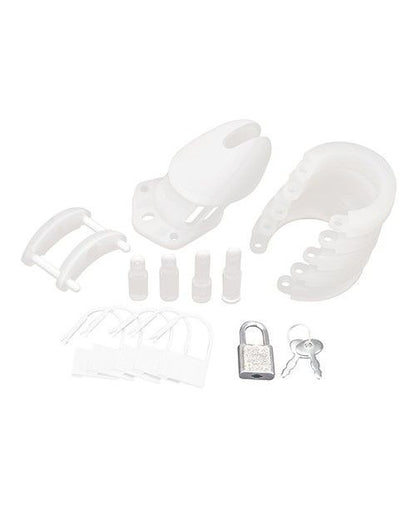 Blue Line White Silicone Cock Penis Chastity Cage Lock Key BDSM Fetish Bondage