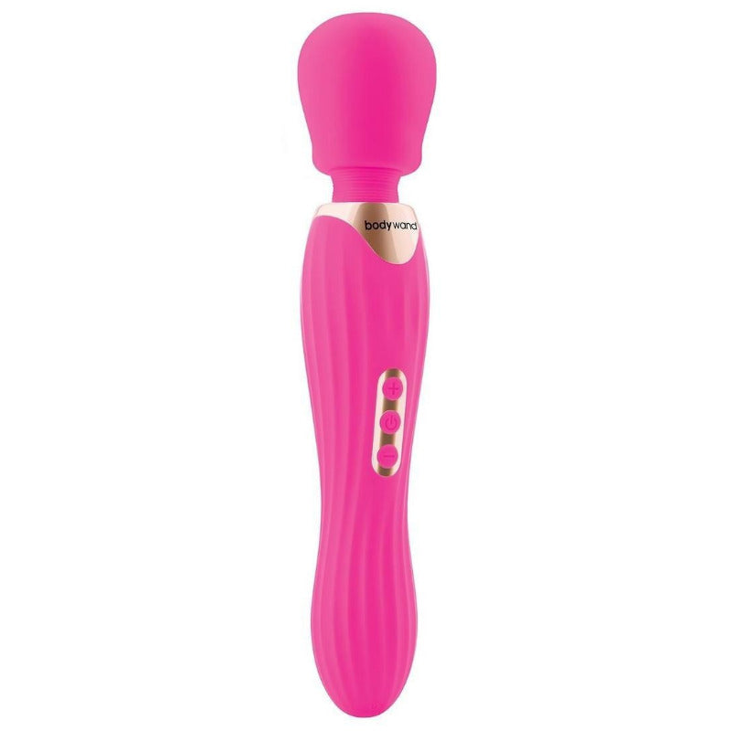 Pink handheld massager with 'bodywand' branding on a white background