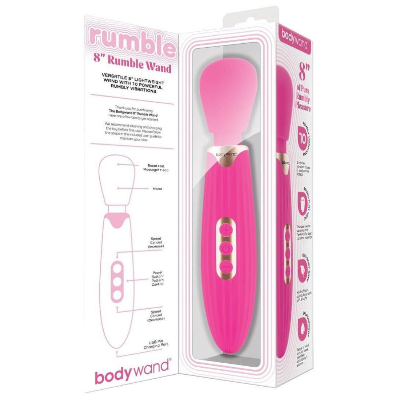 Pink 'rumble' 8-inch wand with packaging on a white background