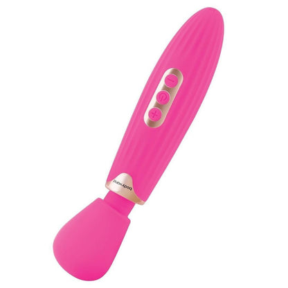 Pink electronic vibrator with buttons on a white background