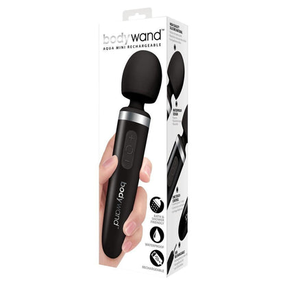Black handheld massager with packaging on a white background