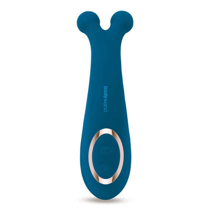 Blue electronic device with a circular component on a white background