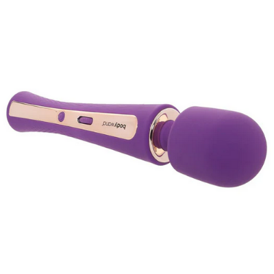 Purple and gold handheld massager on a white background