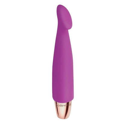 Purple and rose gold device with 'bodyworld' branding on a white background