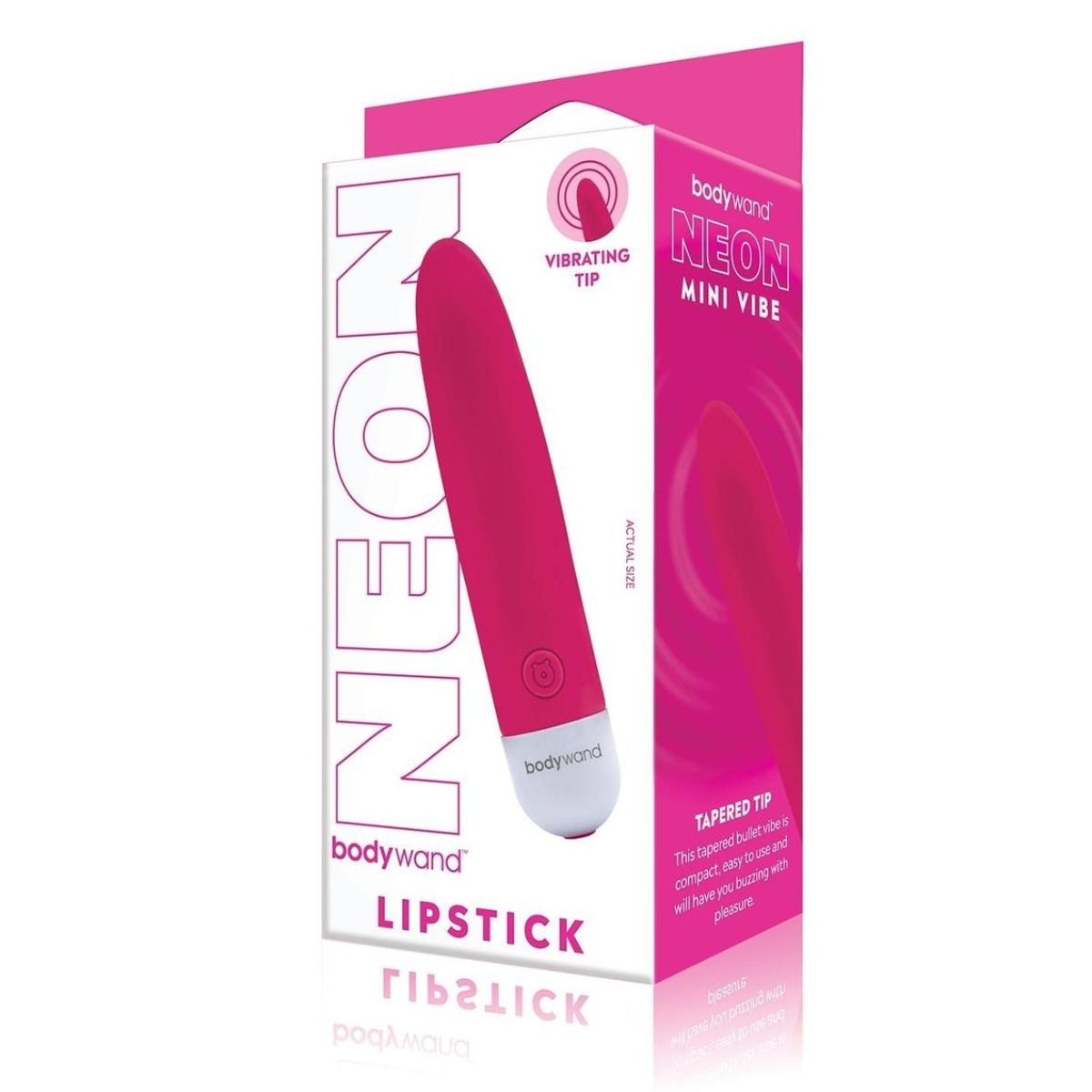Bodywand Neon Mini Vibe packaging with pink and white design on a white background