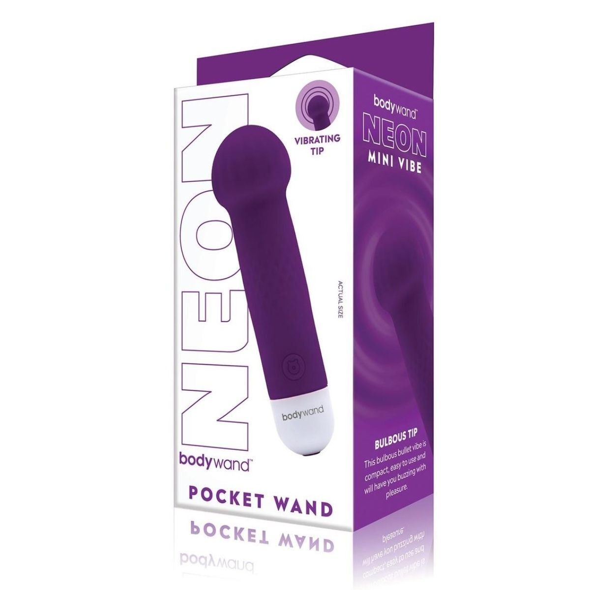 Purple pocket wand and packaging with 'bodywand' branding on a white background