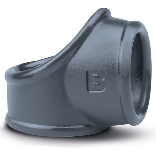 Gray silicone cock testicle ring with a brand logo on a white background