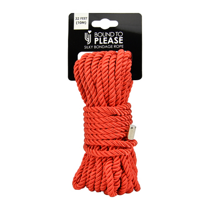 Red bondage rope on a white background with 'Bound to Please' packaging.